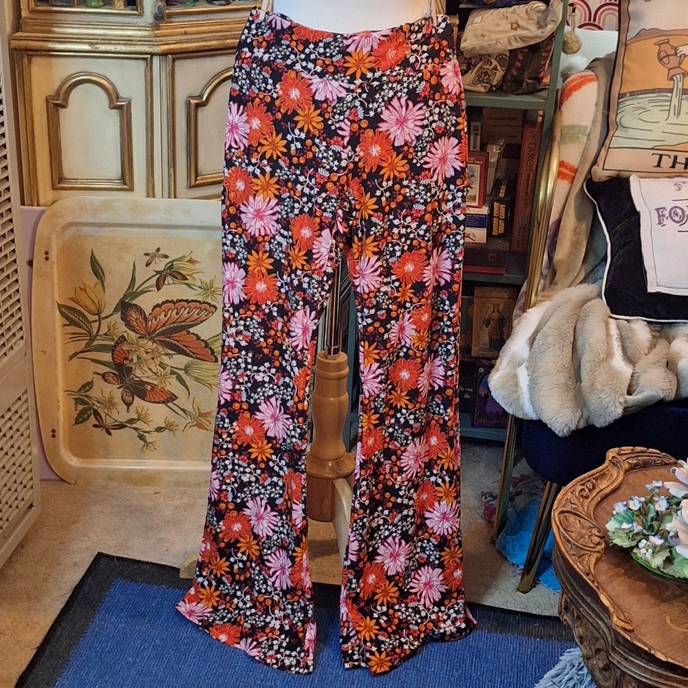 Spirit Halloween Hippie Flared Leggings Bright Floral Pattern Medium